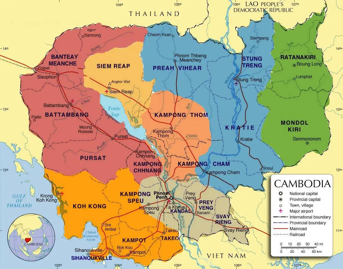 Mapa de Camboya por zonas de Sedatours
